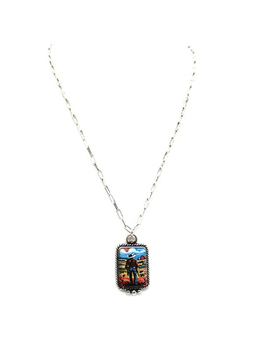Western Theme Print Pendant Necklace