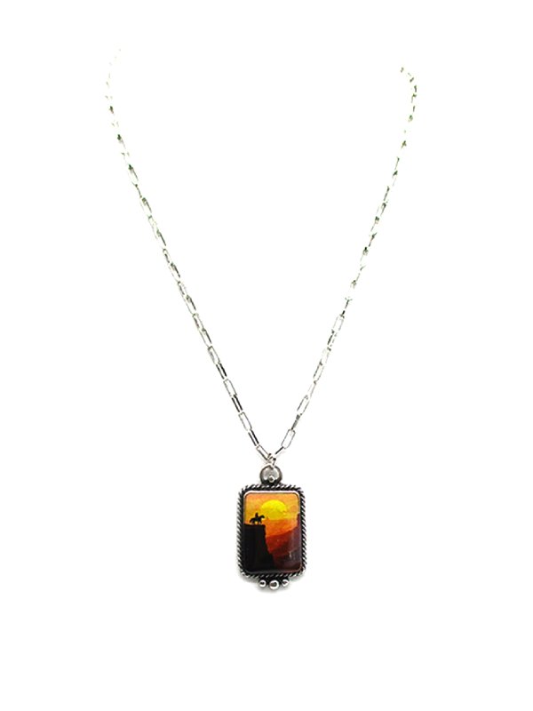 Western Theme Print Pendant Necklace