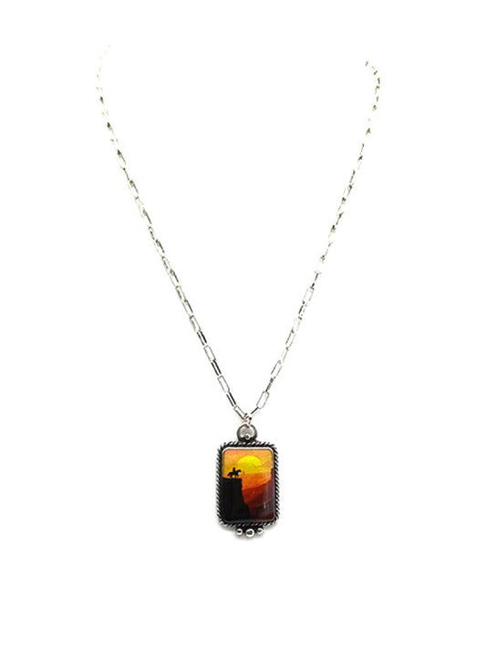 Western Theme Print Pendant Necklace