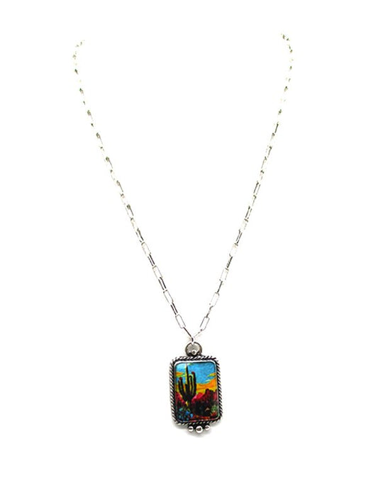 Western Theme Print Pendant Necklace