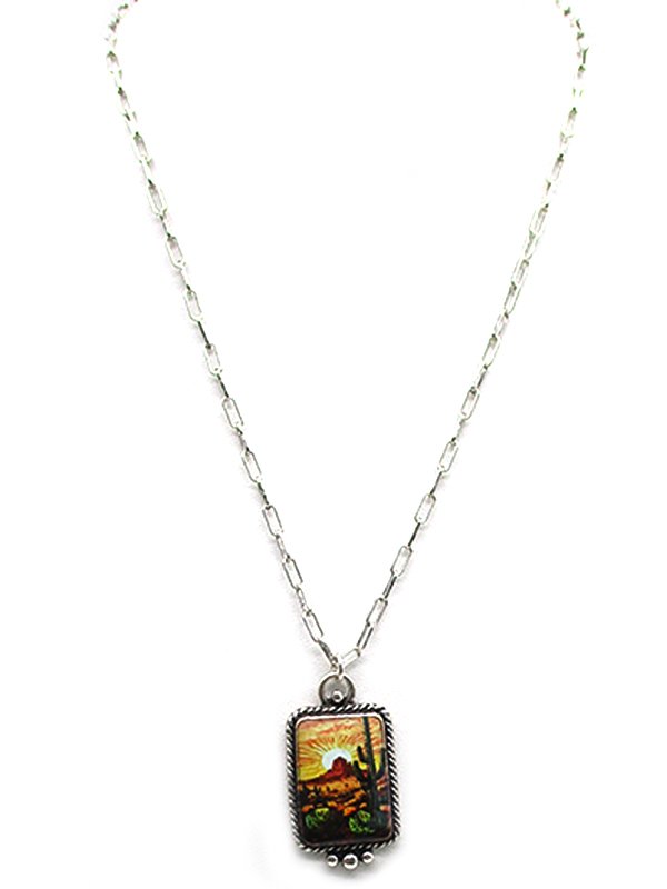 Western Background Print Necklace
