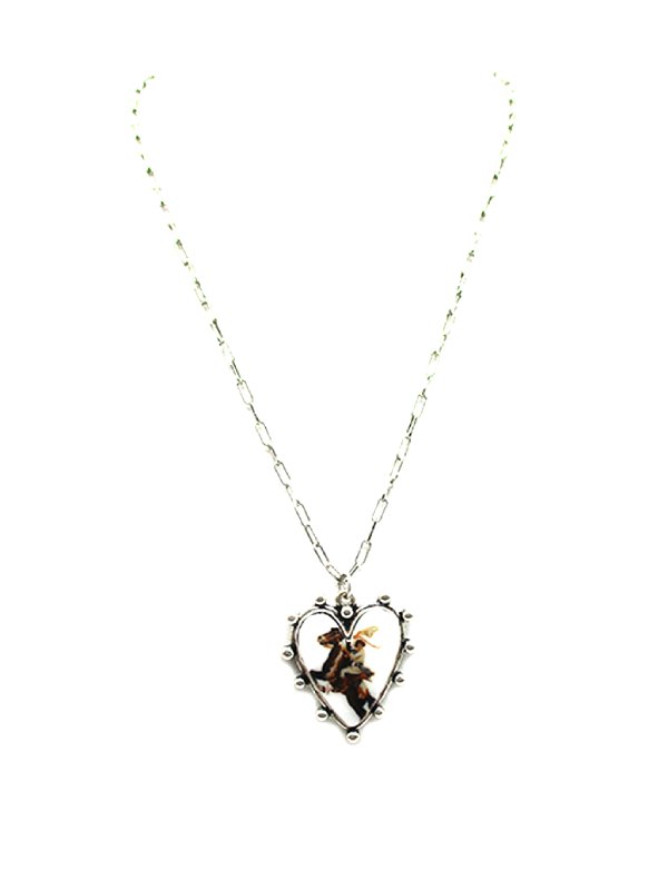 Western Theme Print Heart Pendant Necklace