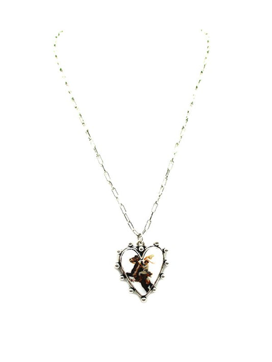 Western Theme Print Heart Pendant Necklace