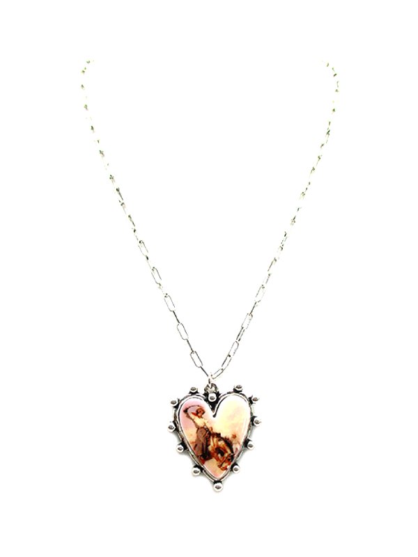 Western Portrait Heart Pendant Necklace