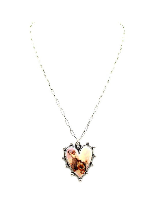 Western Portrait Heart Pendant Necklace