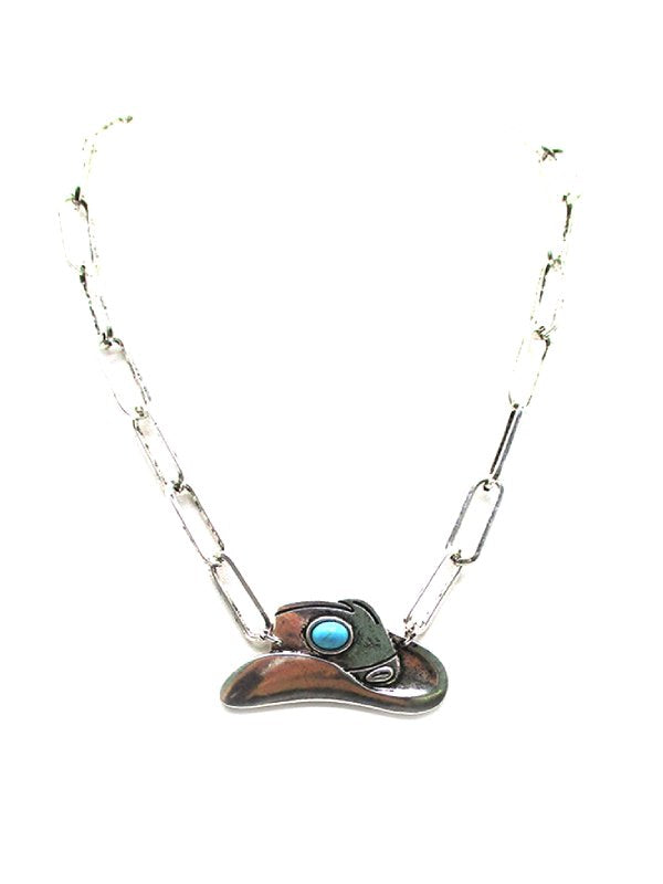 Western Cowboy Hat Turquoise Pendant Necklace