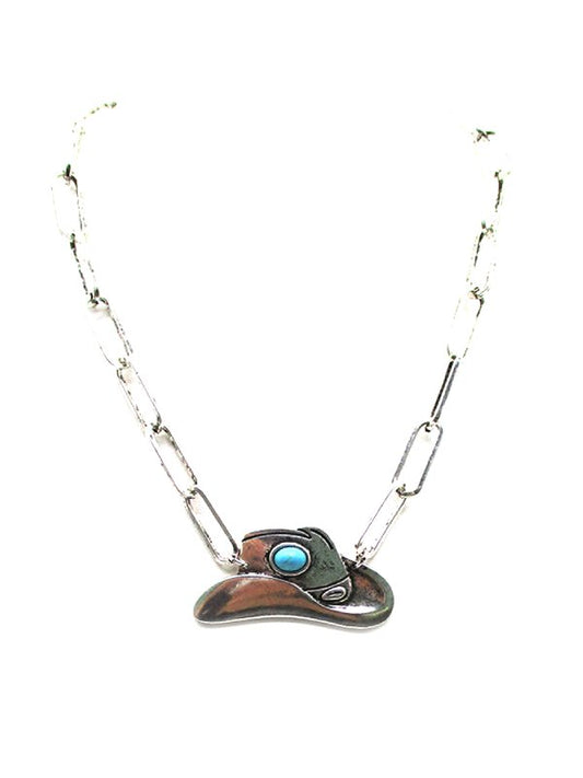 Western Cowboy Hat Turquoise Pendant Necklace