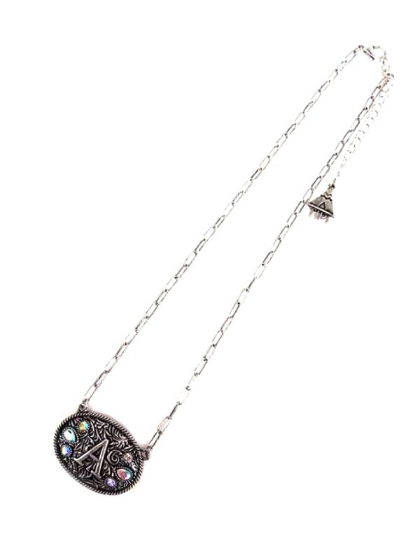 Western Oval Belt Buckle AB Initial Necklace