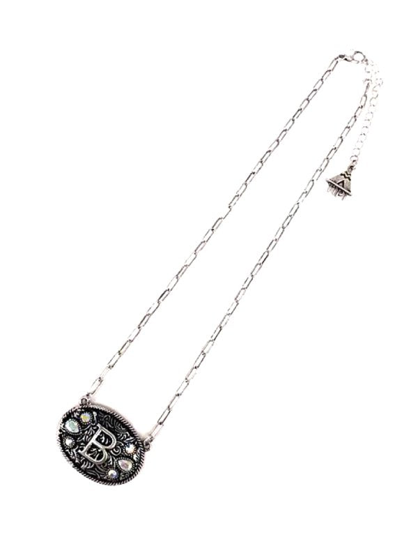 Western Oval Belt Buckle AB Initial Necklace