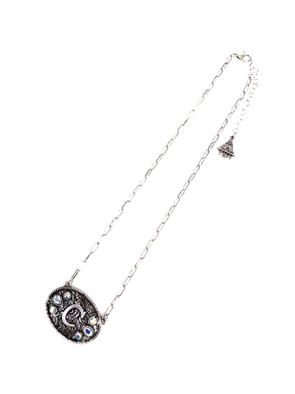 Western Oval Belt Buckle AB Initial Necklace