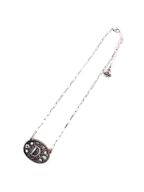 Western Oval Belt Buckle AB Initial Necklace
