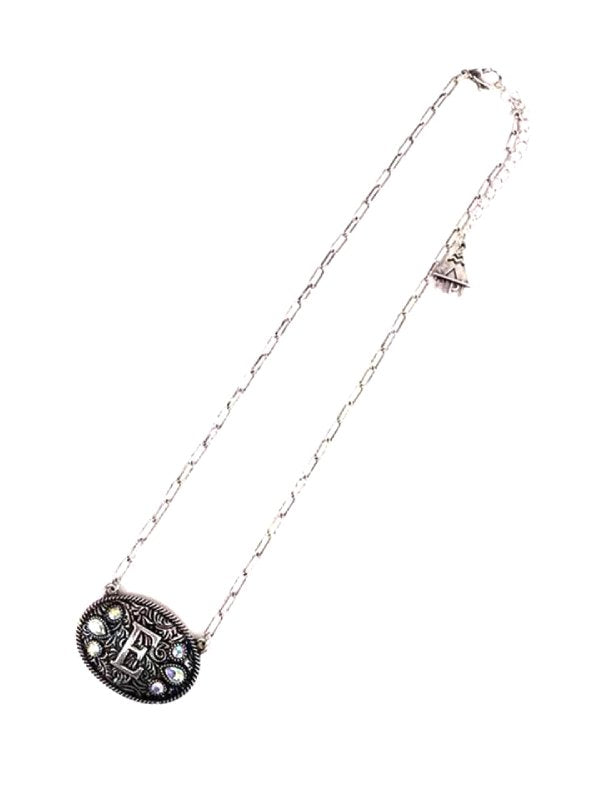 Western Oval Belt Buckle AB Initial Necklace
