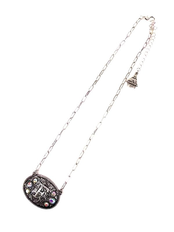Western Oval Belt Buckle AB Initial Necklace