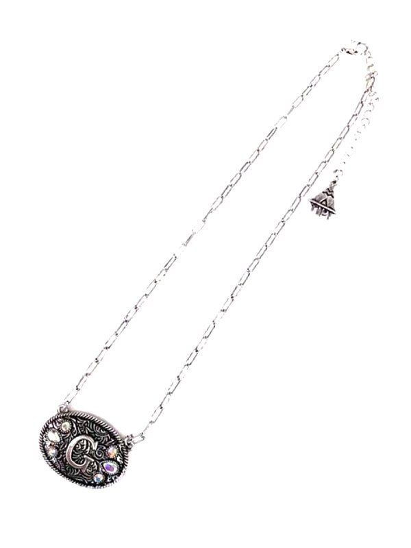 Western Oval Belt Buckle AB Initial Necklace