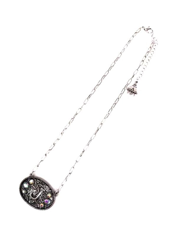 Western Oval Belt Buckle AB Initial Necklace