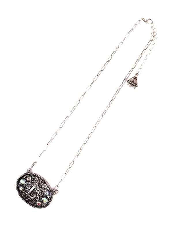 Western Oval Belt Buckle AB Initial Necklace