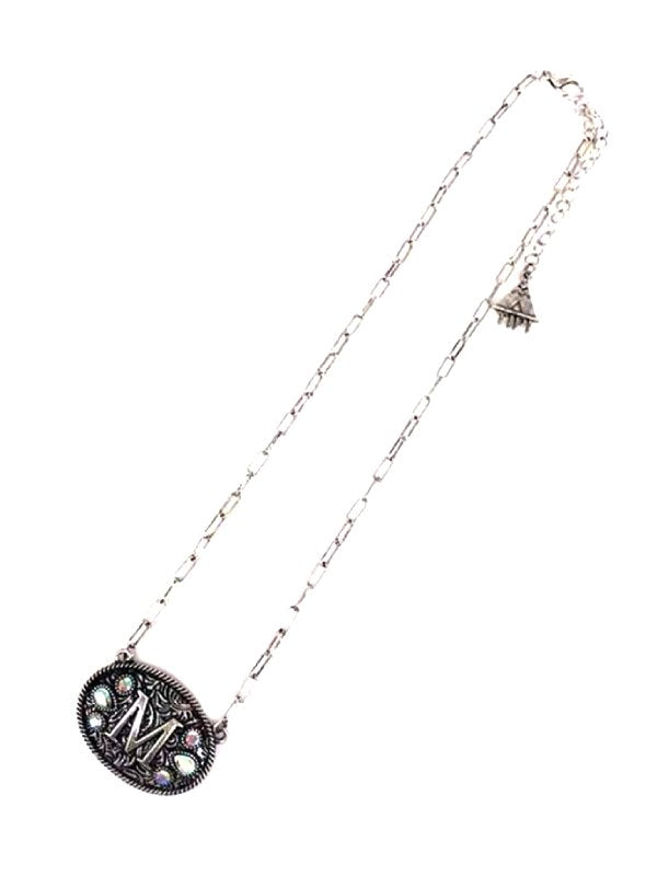 Western Oval Belt Buckle AB Initial Necklace