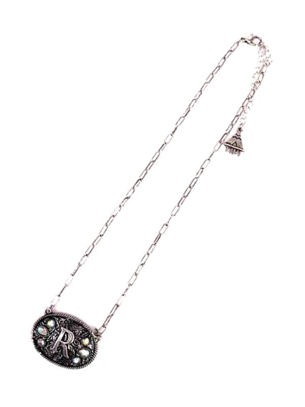 Western Oval Belt Buckle AB Initial Necklace