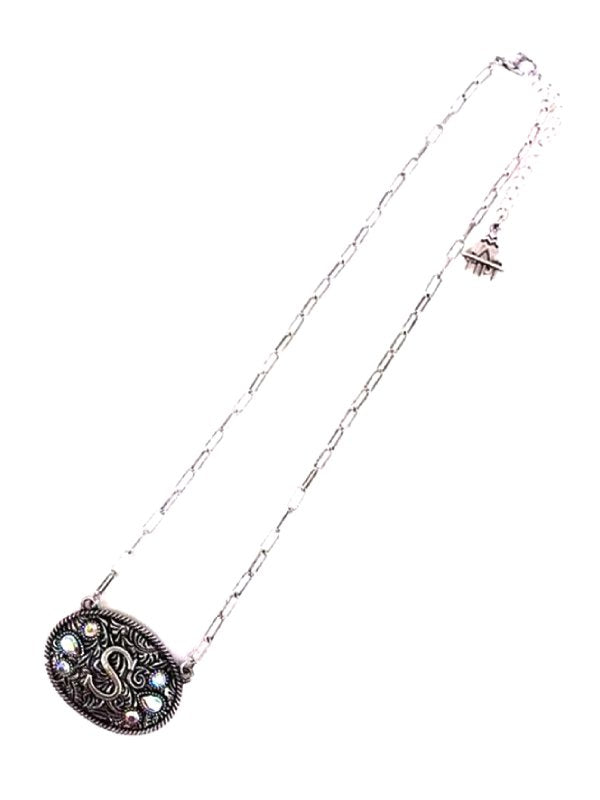 Western Oval Belt Buckle AB Initial Necklace