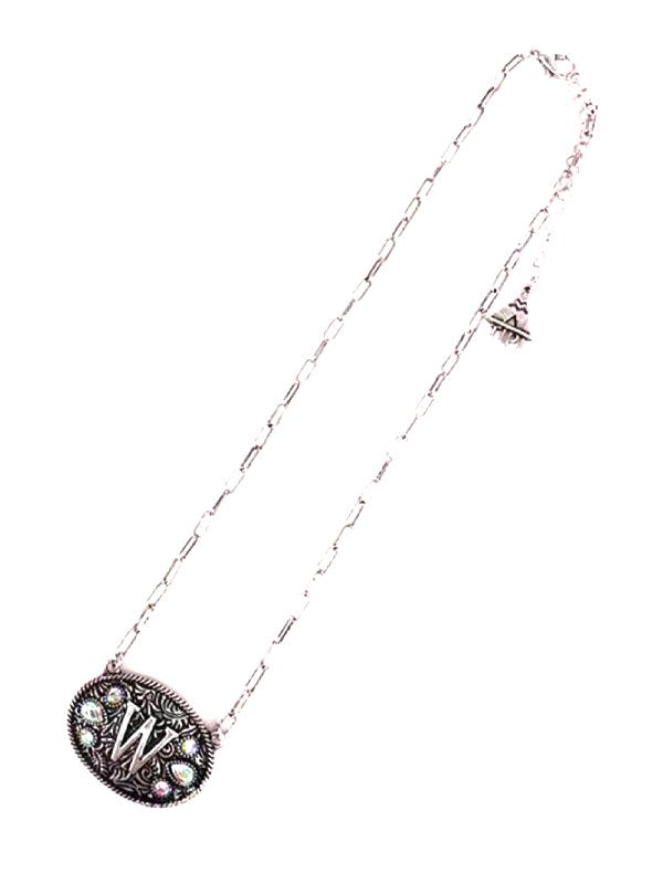Western Oval Belt Buckle AB Initial Necklace