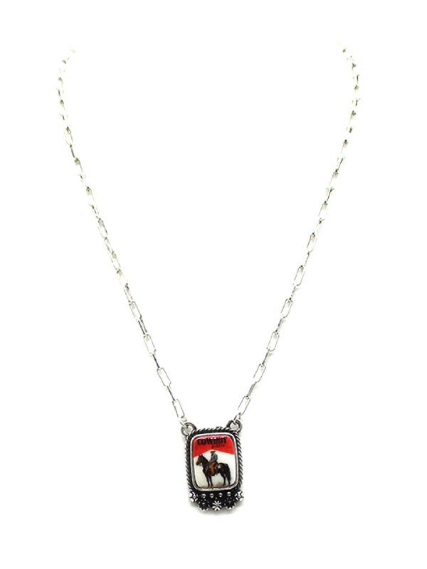 Western Theme Portrait Pendant Necklace