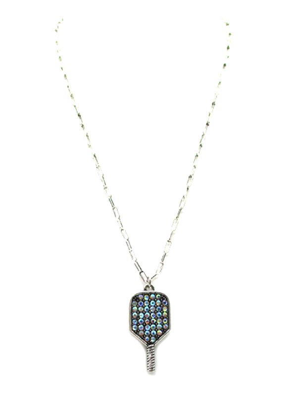 Pickleball Paddle AB Stone Pendant Necklace