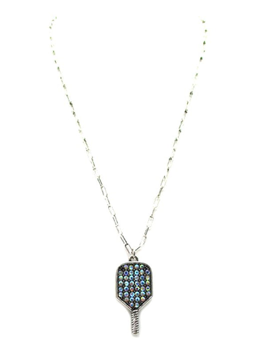 Pickleball Paddle AB Stone Pendant Necklace