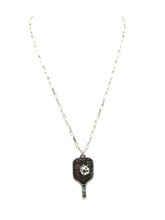 Pickleball Paddle AB Stone Pendant Necklace