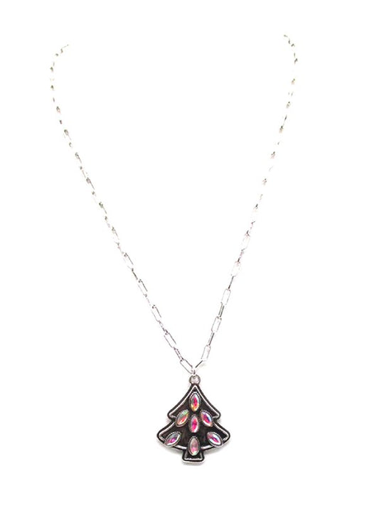 AB Stone Christmas Tree Pendant Necklace