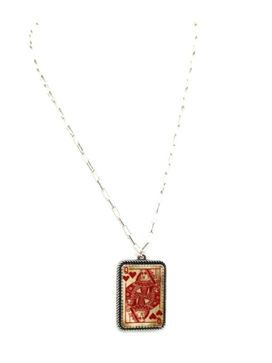 Western Vintage Heart Queen Card Pendant Necklace