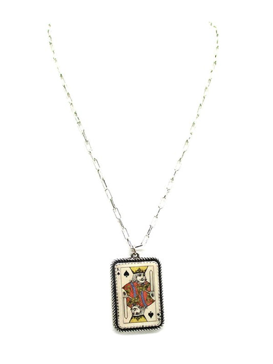 Western Vintage Spade King card Pendant Necklace