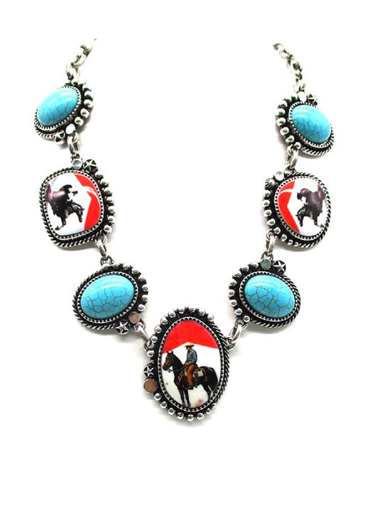 Western Turquoise Cowboy Portrait Necklace