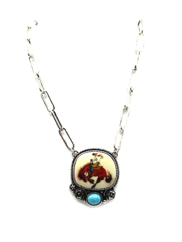 Western Horse Riding Portrait Pendant Necklace