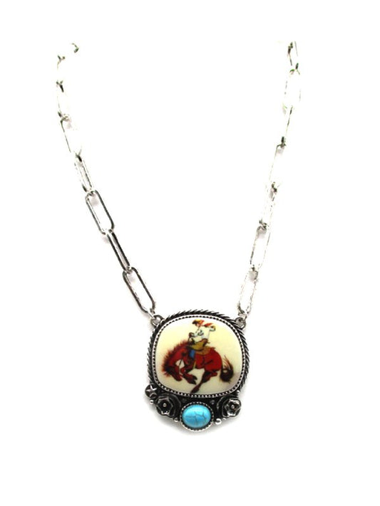 Western Horse Riding Portrait Pendant Necklace
