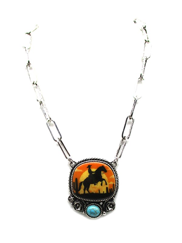 Western Horse Riding Portrait Pendant Necklace
