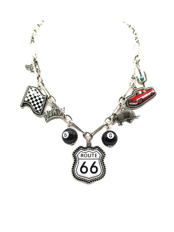 Western Route 66 Theme Charm Necklace