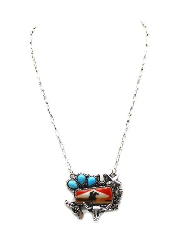 Western Cowboy Portrait Pendant Necklace