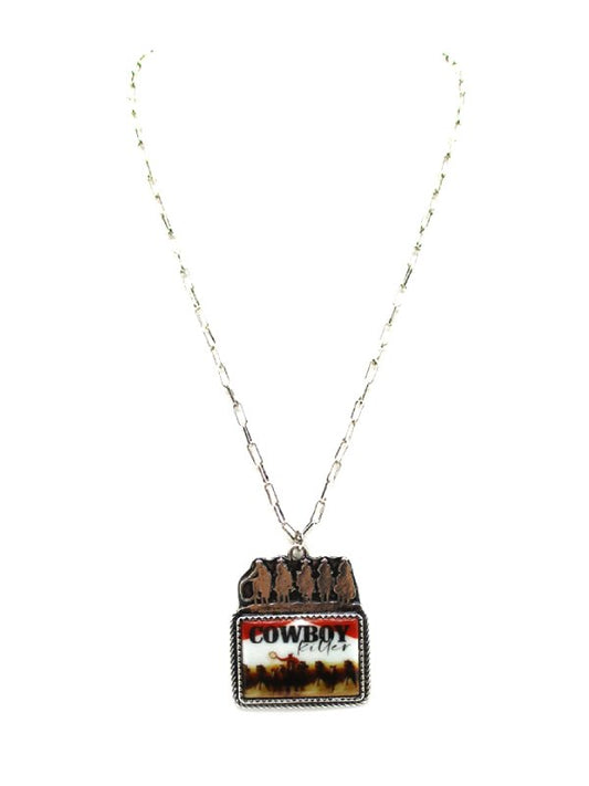 Western Cowboy Portrait Pendant Necklace