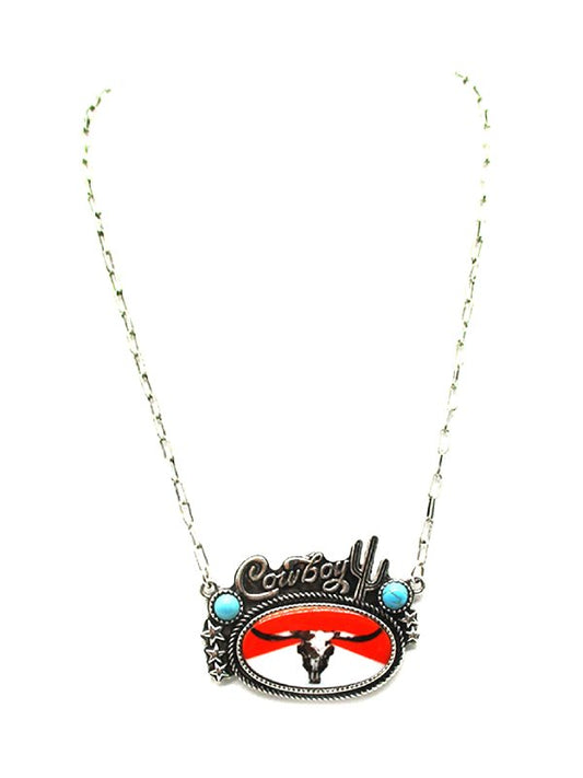 Western Steerhead Cowboy Pendant Necklace