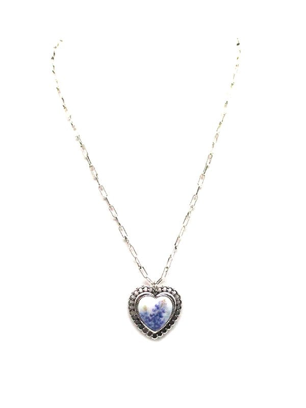 Western Heart Texas Bluebonnet Pendant Necklace