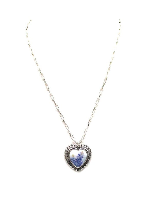 Western Heart Texas Bluebonnet Pendant Necklace