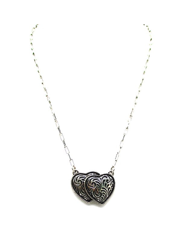 Western Double Heart Pendant Necklace