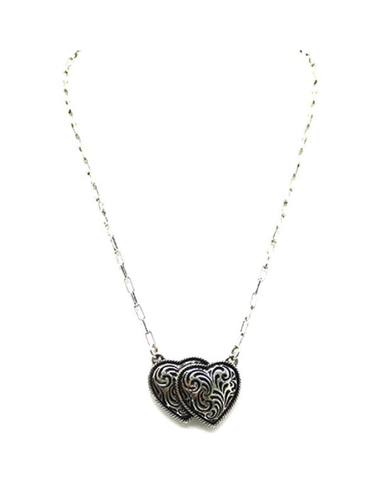 Western Double Heart Pendant Necklace
