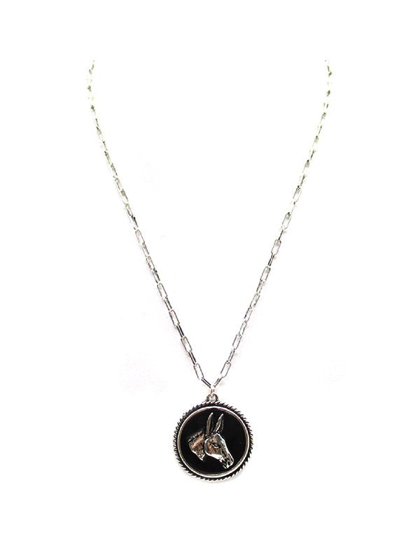 Western Donkey Portrait Pendant Necklace