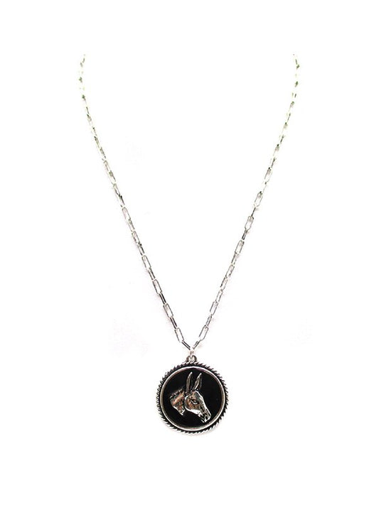 Western Donkey Portrait Pendant Necklace