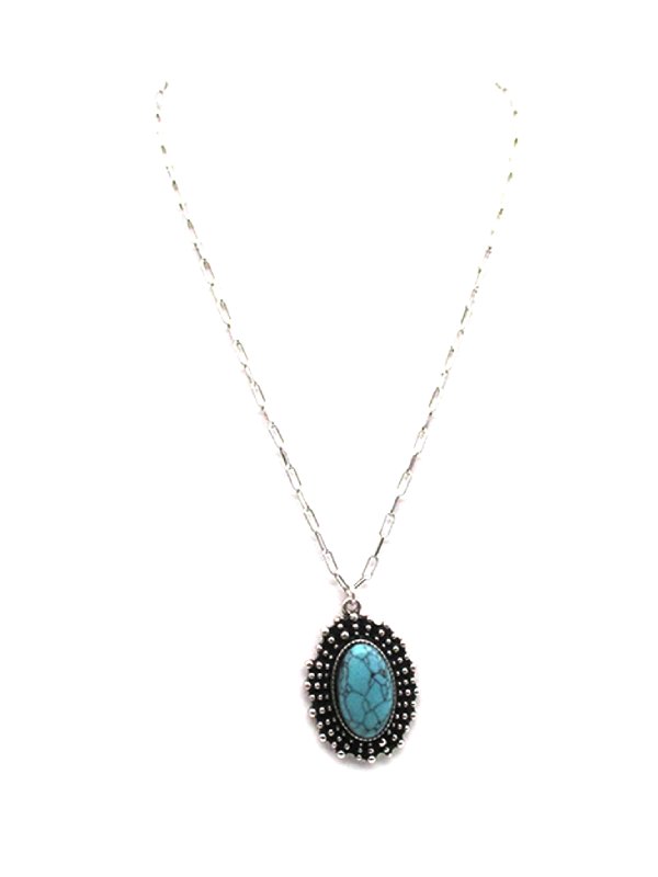 Western Oval Turquoise Pendant Necklace