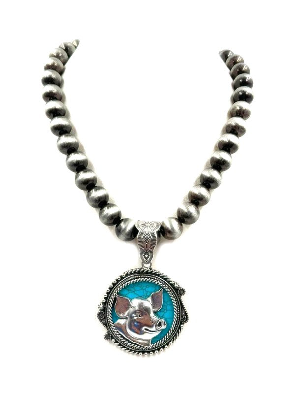 Western Round Turquoise Pig Navajo Pearl Necklace