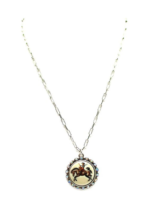 Western Round Portrait Pendant Necklace