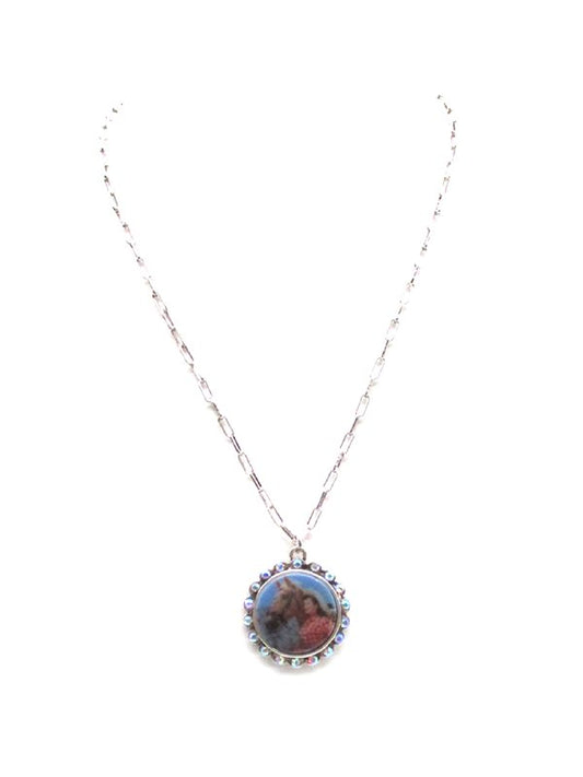 Western Round Portrait Pendant Necklace