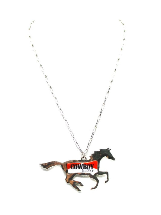 Western Cowboy Killer Running Horse Necklace